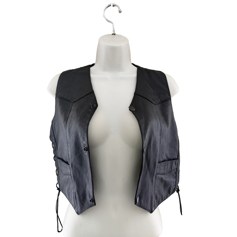 Milwaukee Leather Women's Black Snap Button Lace Up Sides Leather Vest Size 2XL